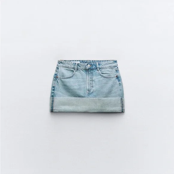 NWOT Zara Cuffed Denim Mini Skirt